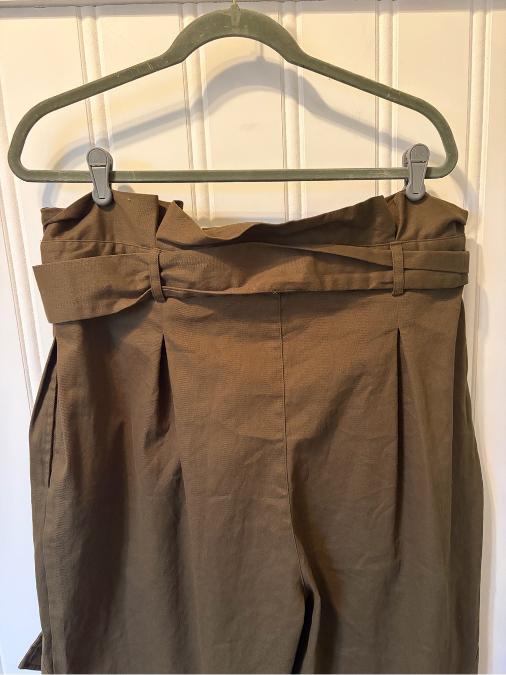 NWT J. Brooks Boutique Olive Paperbag Waist Cargo Pants Tie Ankle Stretch 1XL - Picture 9 of 13